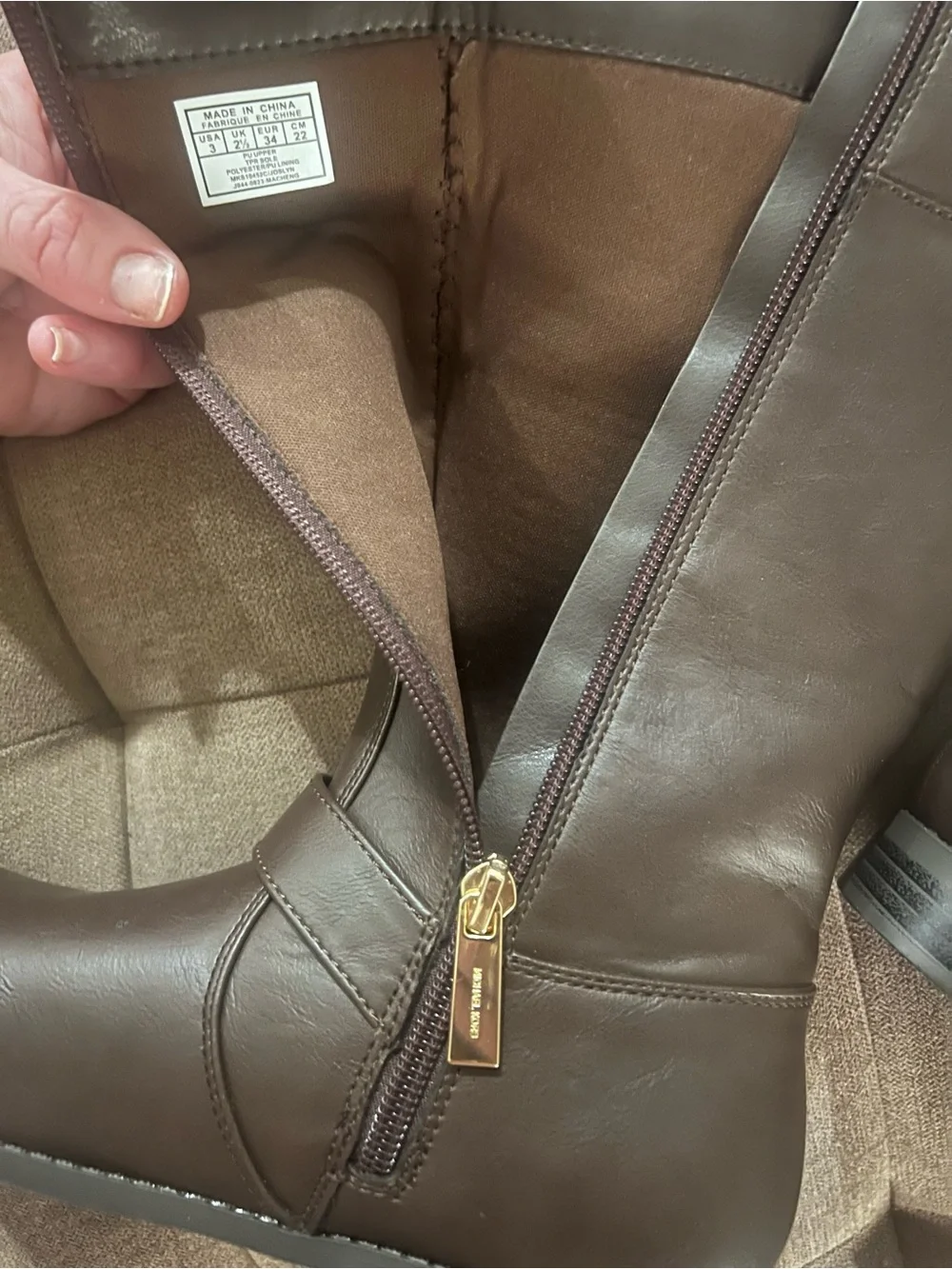 Michael Kors Girls Dark Brown Tall Boots with Gold MK Emblem